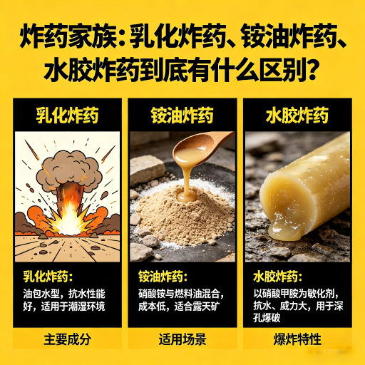 和龙炸药家族：乳化炸药、铵油炸药、水胶炸药到底有什么区别？
